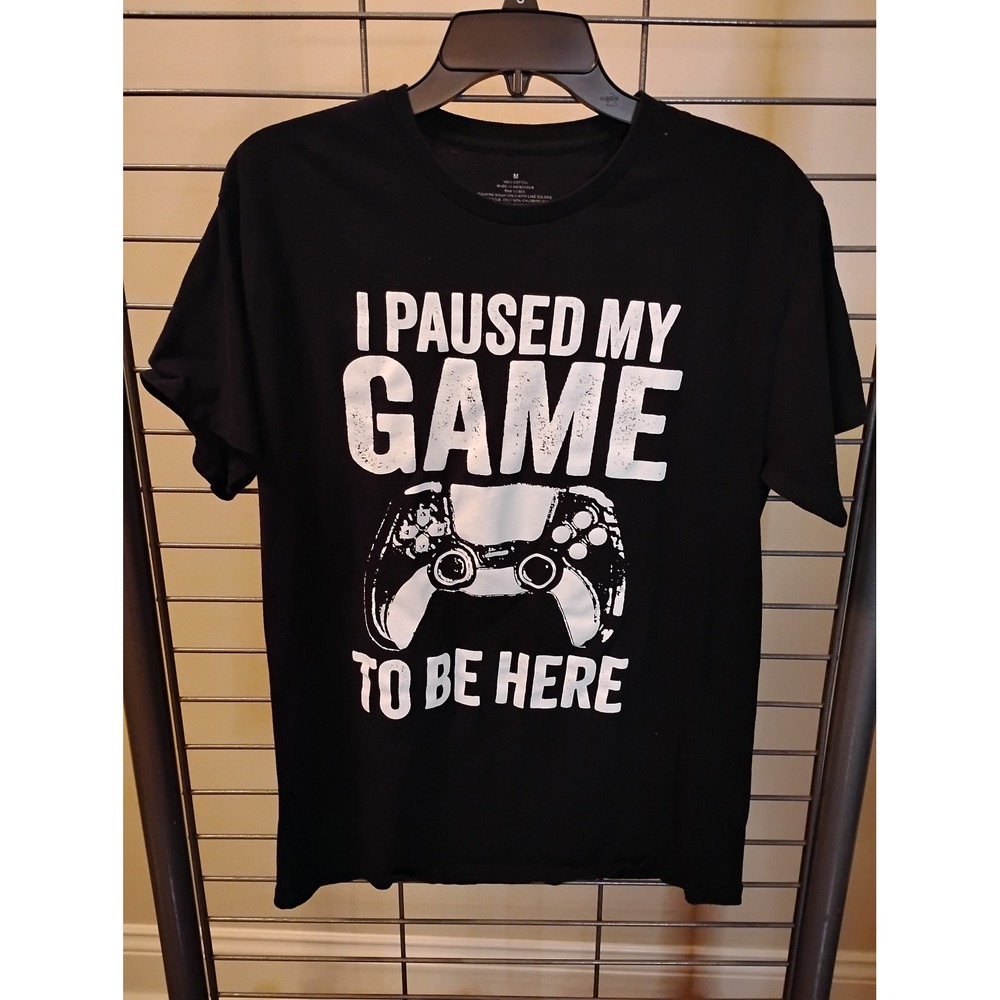 I Paused My Game To Be Here Graphic T-Shirt‎ Black Mens Medium Gamer Tee